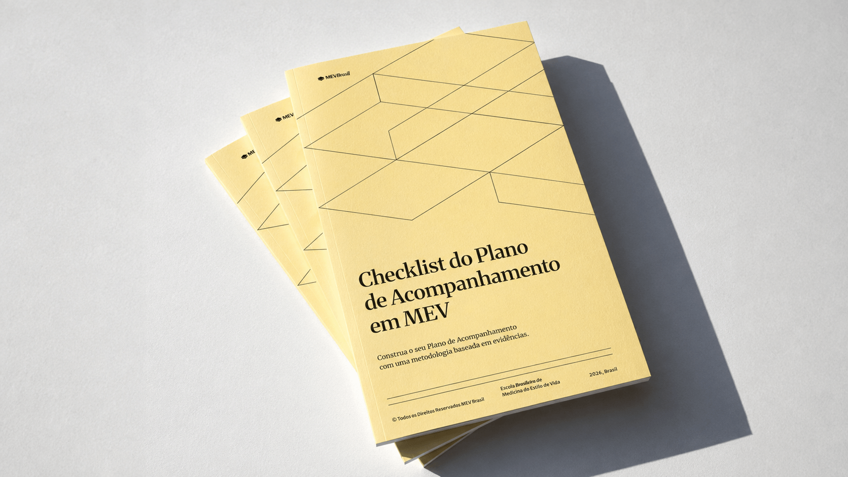 Exemplares do checklist do plano de acompanhamento em MEV empilhados