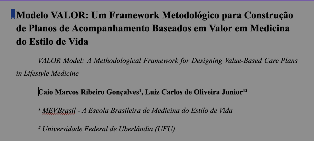 Metodologia VALOR® da MEVBrasil para construção de planos de acompanhamento em Medicina do Estilo de Vida